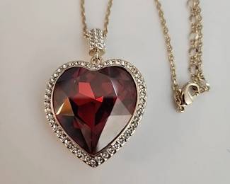 Crystal ruby heart pendant necklace