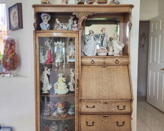 Stunning antique secretary with curved glass display case