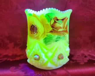 Fenton custard glass hand painted vase