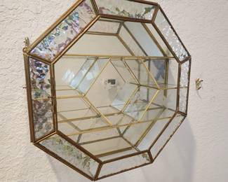 Brass and glass hanging curio cabinet