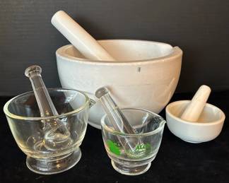 Glass Stone Mortar Pestles 4 Total