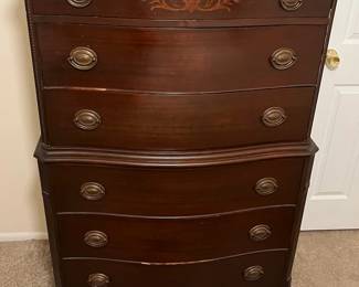 Tall Antique Wooden Dresser With Glass Top Protector