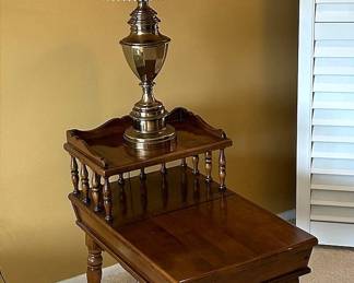 Midcentury Tiered Wooden End Table Lamp