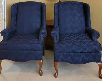 2 Blue Queen Anne Style Armchairs