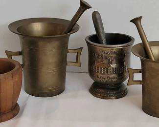 Brass And Wood Mortar Pestles