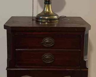 Wooden 2Drawer End Table With Vintage Lamp