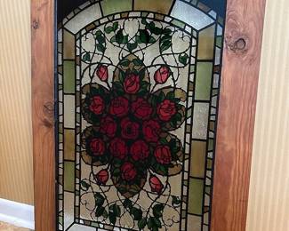 Stained Glass Wood Floral Wall Hanging