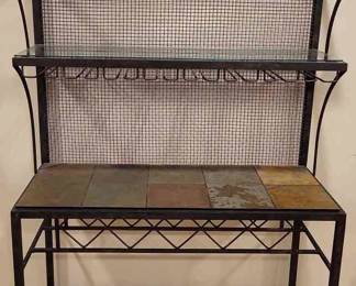 Metal Bakers Rack With Glass And Tile Shelves