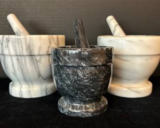 Three Marble Stone Mortar Pestles 