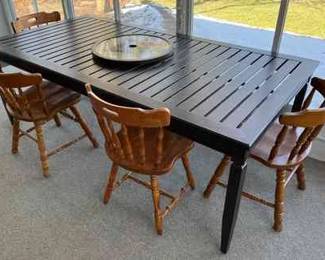 Large Metal Patio Table 4 Wooden Chairs