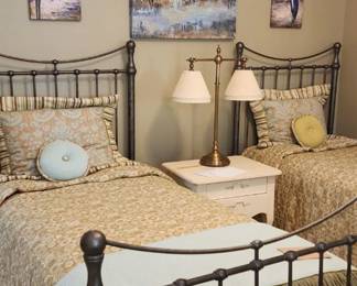 Wrought Iron Twin Beds with Custom Made Bedding