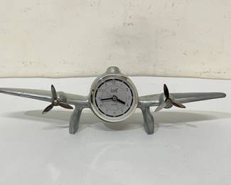 Vintage Lizell ~ Airplane Mantle Display Table Top Clock ~ 13in x 4in