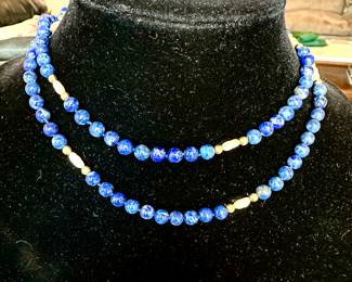 Lapis gold beaded necklace