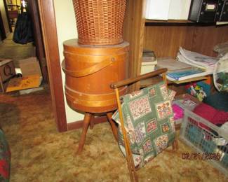 old sewing box and yarn caddy