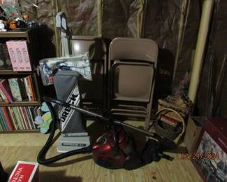 sweepers, folding chairs, baskets