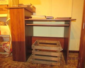 desk, wooden crate, calligraphy items
