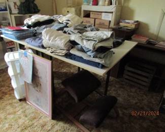 clothing, drop leaf craft table, chair