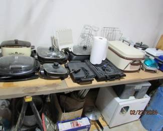 cookware, small fridge