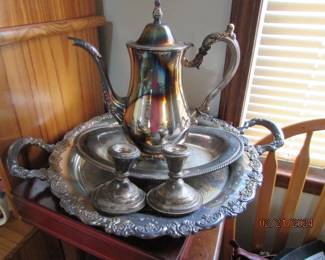 teapot and trays (candlesticks not available)