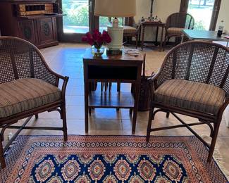 We have four of these beautiful chairs as you can see. I have posted pictures without the cushions they would look so beautiful with new reupholstered cushions.