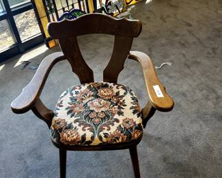 Wooden chair with cushion, stainglass