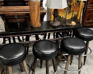 Bar stools, chinese credenza, table lamps, armoires