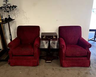 set of two red fabric chairs
