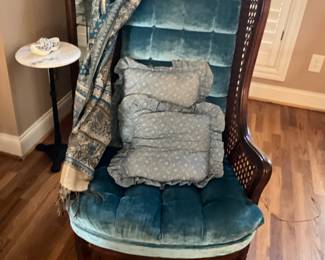 Beautiful caned sided velvet chair