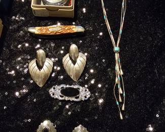 Liquid silver with turquoise 
Sterling earrings
Pocket knife
