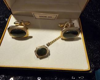 Jade cuffs and tie clip