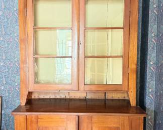 Antique Ohio River Valley Walnut Step Back Glass Front Cupboard Circa 1880s. Measures 45" W x 20" D 84"H. Photo 1 of 3.