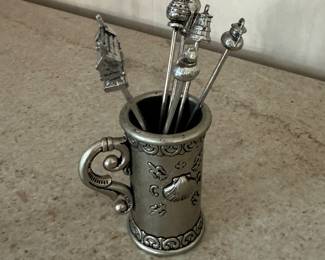 Pewter Cocktail Pick Set.