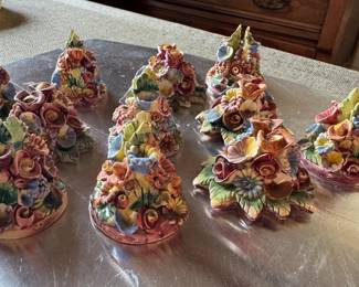 Set of 12 Porcelain Place Setting Card Holder Stands.