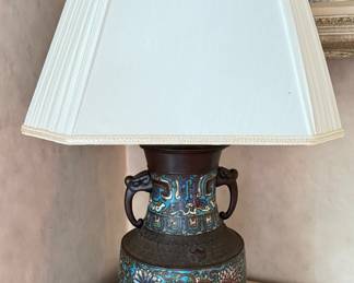 Enamel & Brass Vase Turned Table Lamp. Photo 1 of 2.