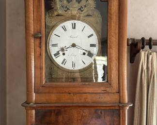 Antique French Long Box Grandfather's Clock Circa Late 1800s. Measures 18" W x 10" D x 101" H. Photo 2 of 3.