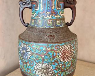 Enamel & Brass Vase Turned Table Lamp. Photo 2 of 2.