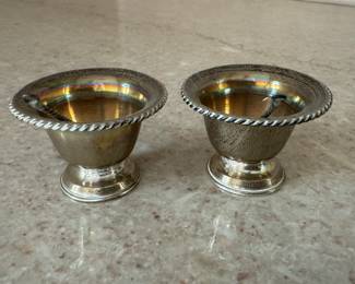 Pair of Sterling Salt Cellars with Spoons. Photo 1 of 2.