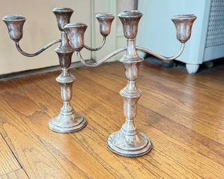 Pair of Weighted Sterling Silver Candelabras. Photo 1 of 2.