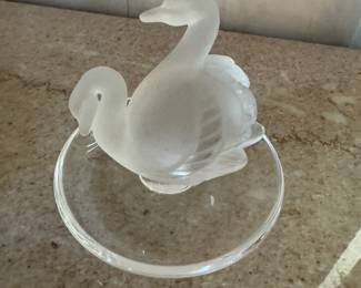 Vintage Lalique Two Swan Pin / Ring Dish. Photo 1 of 2.