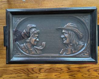 Hand-Carved Glass Top Tray Table With Peasant Motif. Great As Is But Would Look Great Painted! Ask Us For Resources! Measures 13" x 20" x 22" H. Photo 1 of 2.