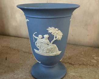 Vintage Wedgwood Blue Jasperware Grecian Vase. Photo 1 of 4.