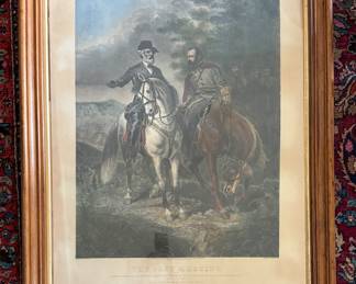 The Last Meeting of Robert E Lee and Stonewall Jackson On The Evening Of The Day Before The Battle of Chancellorsville. Hand-Engraved Lithograph.