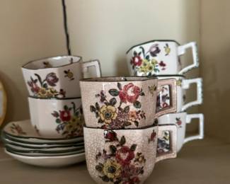 Set of 7 Johnson Brothers Rose Chintz Demitasse Cups & 5 Saucers.