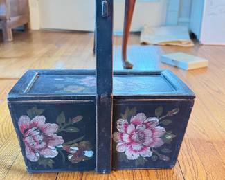 Vintage Hand-Painted Lidded Yarn Box with Handle. Photo 1 of 2.