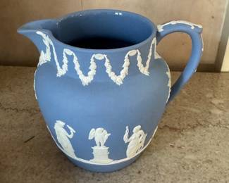 Vintage Wedgwood Blue Jasperware Pitcher. Photo 1 of 2.