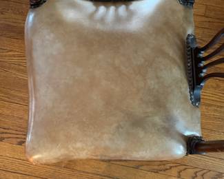 Vintage Mahogany Corner Chair Chair With Caramel Color Leather Upholstered Seat and Nail Head Trim. Measures 30" W x 20" H. Photo 3 of 5.