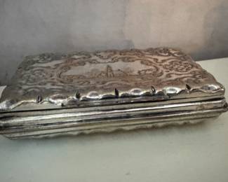 5.25" x 3.25" Dutch Silver Box with Decorated Church Motif. Circa 1800. Photo 1 of 3.
