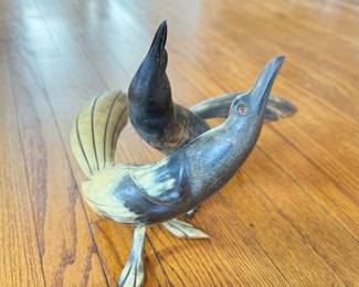 Pair of Vintage Hand-Carved Cow Horn Bird Sculptures. Photo 2 of 2.