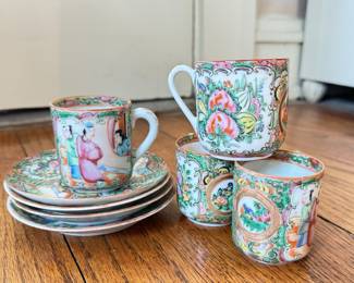 Set of 4 Chinese Export Famille Rose Demitasse Cups & Saucers. Photo 1 of 3.