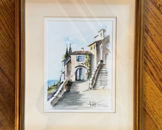 "Eza Village," Watercolor. Signed on Back By Artist. France. 1987. Photo 1 of 2.